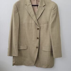 Vintage Stafford Mens Three Button Jacket Blazer Size 46R Brown Check Silk Wool